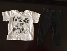 Baby Girl's White Minnie T-Shirt and Black Leggings Size 18 Months