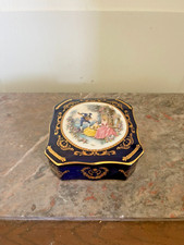 Ancien Boîte Bijoux Porcelaine Bleu Cobalt Doré Fragonard Carré FREZARTE Classic