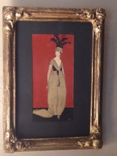  Tableau Ancien  , Peinture Gouache, Cadre Doré 