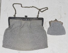 Sac á main bal maille argent 1920 Art Nouveau Antique Silver Mesh Handbag oiseau