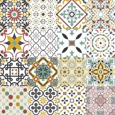 Toile cirée au mètre - Largeur 140 cm - Carreaux de ciment sauge et terracotta -