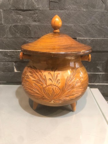 Boîte bois sculpté ronde - bois,