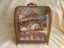 ANTIQUE FRENCH WEDDING SOUVENIR WITH CURVED GLASS DISPLAY CASE,19th CENTURY