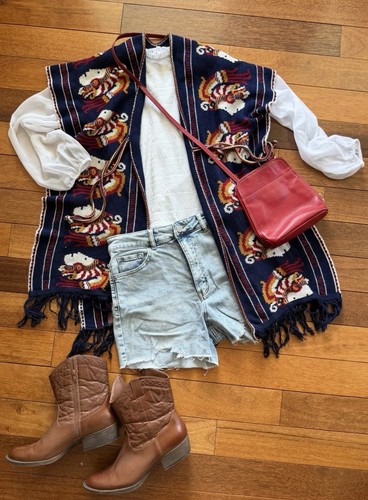 Vintage 70s poncho fringed - vintage,