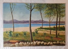 Tableau années 50 Huile sur panneau 45,5cm x 65cm. "Bord de lac".
