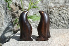 Deux Manchots Pingouins Sculptés en Ebène de Macassar Style Art Déco H:10cm