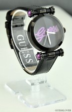 FREE Ship USA Chic Ladies Watch GUESS Black Leather Stainless Steel Women Lovely