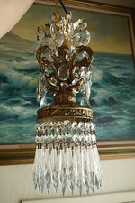 Vintage ROCOCO Spelter brass Swag plugin Lamp Crystal Chandelier Pendant kitchen