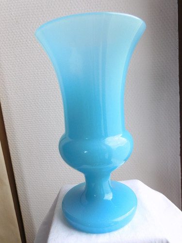 Ancien vase opaline bleu - vase, h