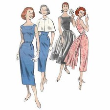 1950's Couture Motif : Ajusté Robe Cape Sur Jupe & Sash - Buste = 91.4cm (91cm)