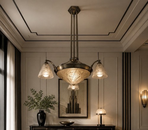 Lustre art déco signé - lustre,