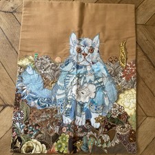 Tenture  Patchwork  Murale / Artiste Élyane Pérel Des Années 80 : Le Chat