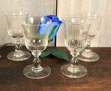 4 Verres Anciens à Vin en Cristal de Baccarat Taillé Côtes Plates Tulipe XIXè