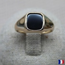 Chevalière Plaqué Or 750 3 microns Onyx carrée, Bague Femme/Homme, taille 50/64