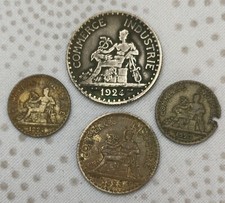 Lot 4 pièces Chambre de Commerce de France 1, 2 francs et 2x50centimes 1923 1924