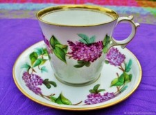 Tasse ancienne  soucoupe Le temps du lilas porcelaine 19ème siècle