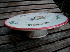 Grand Plat à tarte ancien les ISLETTES pied douche décor fleurs 19 ème Siècle 