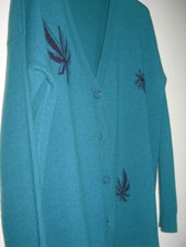 Cardigan cachemire femme turquoise Berenice taille S décors feuilles