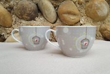 2 grandes tasses à thé chocolat déjeuner duo en porcelaine gris oiseau fleurs