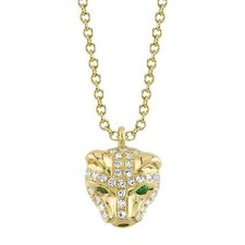 Panther Collier 14K or Jaune Diamant Émeraude Naturel 0.14 Cts Coupe Ronde