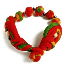 BRACELET tissu coton femme fille ethnique rouge orange vert perles 15 à 17 cm