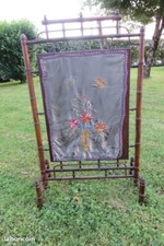 Ancien Pare Feu Bois Bambou Et Tissu Napoléon III