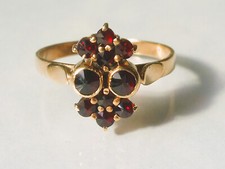 BELLE BAGUE ANCIENNE 1980 en ARGENT Doré (Vermeil) avec GRENAT DE BOHÊME / T.54