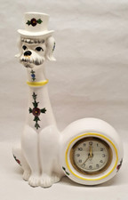 Ancien Réveil Décoratif en Forme de Chien Porcelaine Peint à la Main