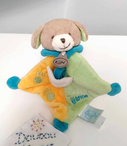 Doudou plat chien jaune vert - chien,