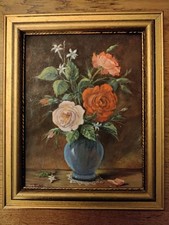 Ancien Tableau - Peinture Bouquet De Fleurs - Marthe Piotet - 27/33cm