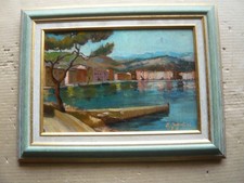 MARINE  VILLAGE BORD DE MER  SIGNE  M. JUGNET DATE 1942