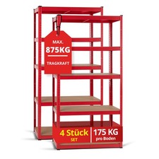 4 Rangement Étagère Atelier Charge Lourde Metalilique Rouge 5 Tablette Max 875Kg