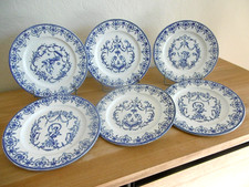 SIX ASSIETTES DESSERT FAIENCE JULES VIEILLARD BORDEAUX DECORS MOUSTIER Lot 6.