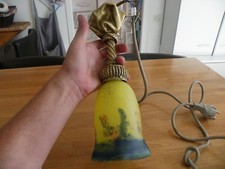 LAMPE PLAFONNIER ANCIEN TULIPE PÂTE DE VERRE MULATY ET PIED EN BRONZE DORE