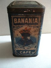 Boîte ancienne - lithographiée - Banania -  tôle monochrome bleue - 1 Kg - Café