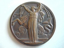 Médaille BRONZE art déco 68mm - Paquebot NORMANDIE - CGT par VERNON 1935