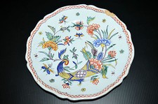 -ANCIENNE ASSIETTE FAIENCE de DESVRES FOURMAINTRAUX CORNE D'ABONDANCE PAPILLONS