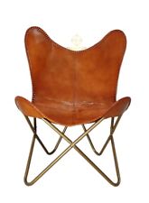 Vintage Handmade Leather Office Home Lounge Butterfly Relax Arm Chair Folding