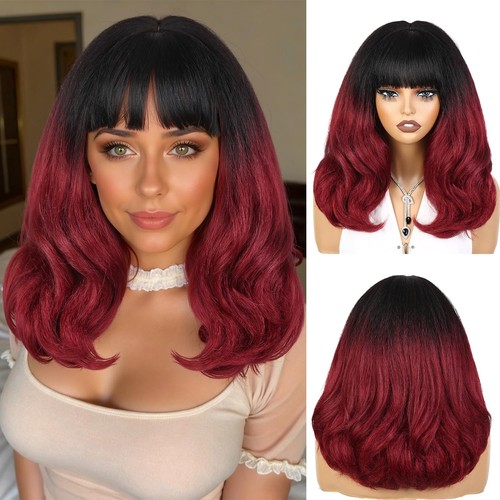 Dark red short yaki wigs - yaki, with