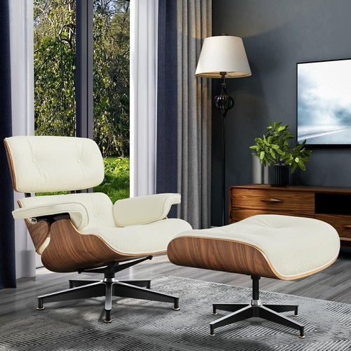 Walnut beige lounge chair with