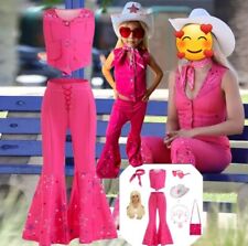 Cosplay Barbie Disco Déguisement Cow Girl Rose Costume Carnaval  Enfant Wig 