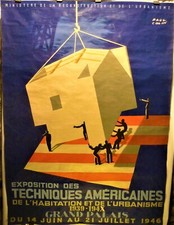 affiche ancienne Paul Colin 1946 techniques Américaines 156 x 114 très rare
