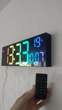 Horloge murale numérique Led, écran 16 pouces, température, jours, 8 couleurs