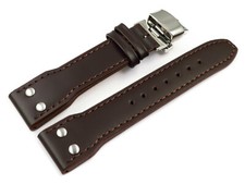 Bracelet montre boucle déployante papillon cuir de boeuf rivets marron foncé