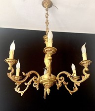 Grand Lustre/Chandelier Louis XV 6 L. Bronze véritable Lumalux (Lucien Gau)