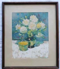 Tableau, AQUARELLE sur Papier, XXe  "Vase de fleurs"  Signé par F. BEAUGRAND (XX