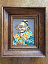 JEAN BOREL Peinture  émaillée sur lave volcanique " Paysanne Auvergnate "