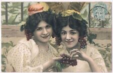 J006 ART NOUVEAU COUPLE de FEMMES LADIES RAISINS Belle LITHO KOPAL 646