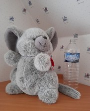 Grosse Peluche "Boulgom" Souris Grise Noeud Papillon Vintage 