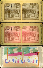 Stéréo, scène de marché, un camelot vintage stéréo card tissue, carte jour et nu